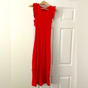 Elegant Red Ruffle Sleeve Dress